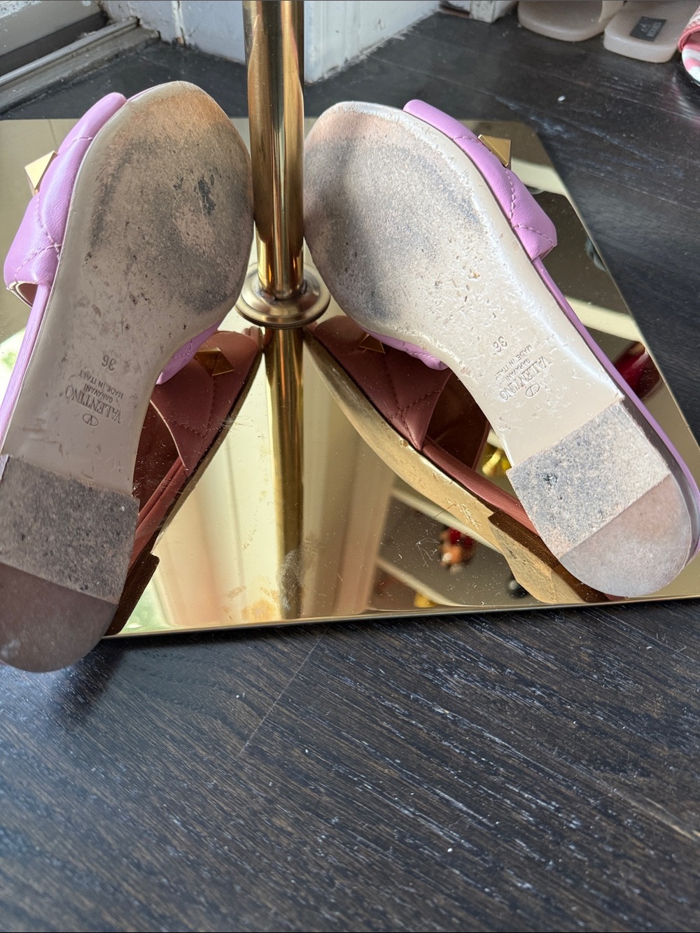 Valentino Lavender Quilted Rockstud Slide Sandal with Gold Studs - Picture 5 of 9